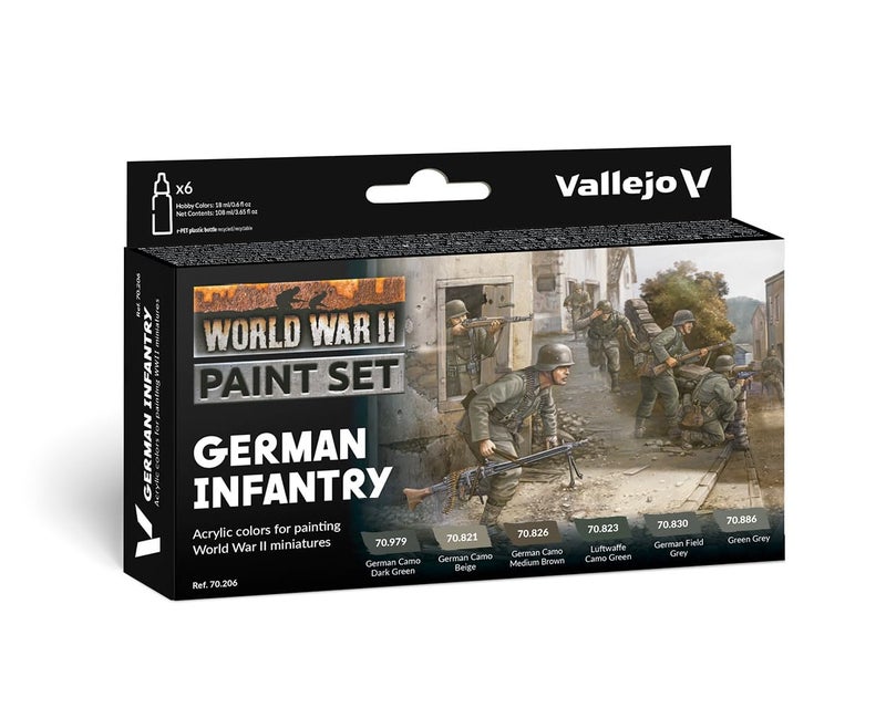 Vallejo - WWII German Infantry Model Color Paint Set | Historic Military Shades | Brush & Airbrush Compatible Acrylic Colors | Pro Modeler Collection | 6 bottles x 18 ml. (0.6 fl.oz) - Image 1
